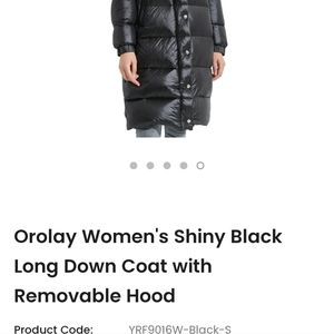 Orolay Women's Shiny Black Long Down Winter Coat with Removable Hood Size S